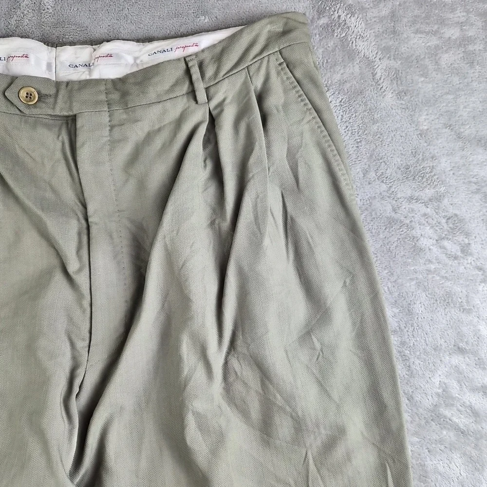 Canali Proposta Mens Wool Dress Pants Green Pleated 38 Luxury Made In Italy